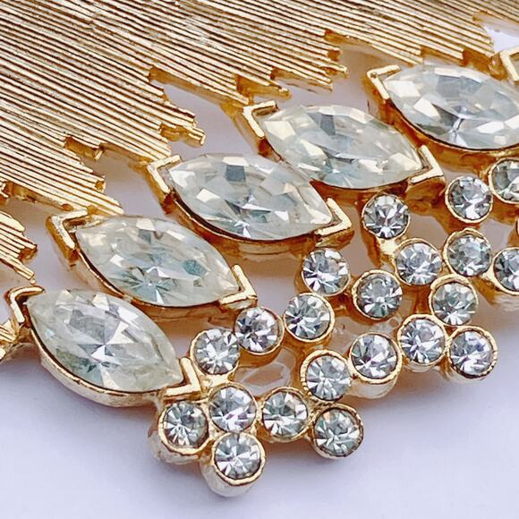 VTG Signed JJ Brooch 1960s Marquise Rhinestone Mid Century Gold Tone Pin - Picture 5 of 12